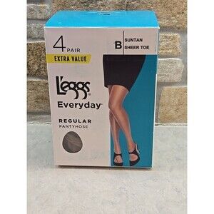 L'egg Everyday Regular Sheer Toe 4 Pairs Pantyhose suntan Size B 20 Denier Nylon
